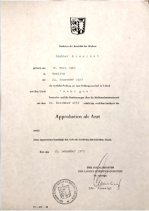 Approbation als Arzt von Dr. Günther Kowalski - 15.12.1972